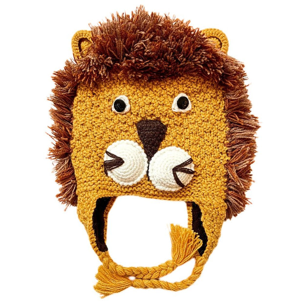 Adult Hand-knit Animal Face Hat - Lion
