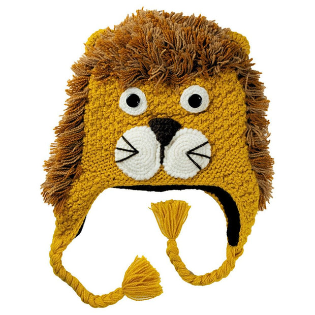 Lion-themed Adult Hand-knit Alpaca Blended Winter Hat with ear flaps