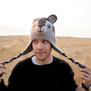 Person wearing a Adult Hand-knit Animal Face Hat depicting a Wolf