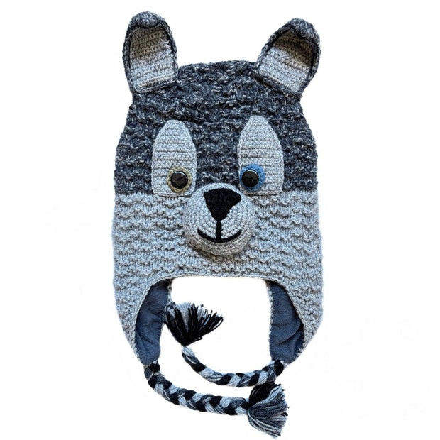 Adult Hand-knitted Animal Face Hat depicting a Wolf