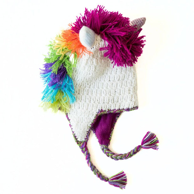 Alpaca Blend Adult Hand-knit Bright Unicorn Face Hat