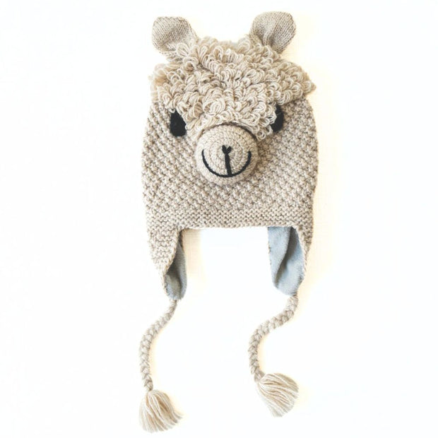 Adult Hand-knit Animal Face Hat - Alpaca