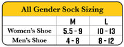 All gender Maggie's Organics sock sizing chart