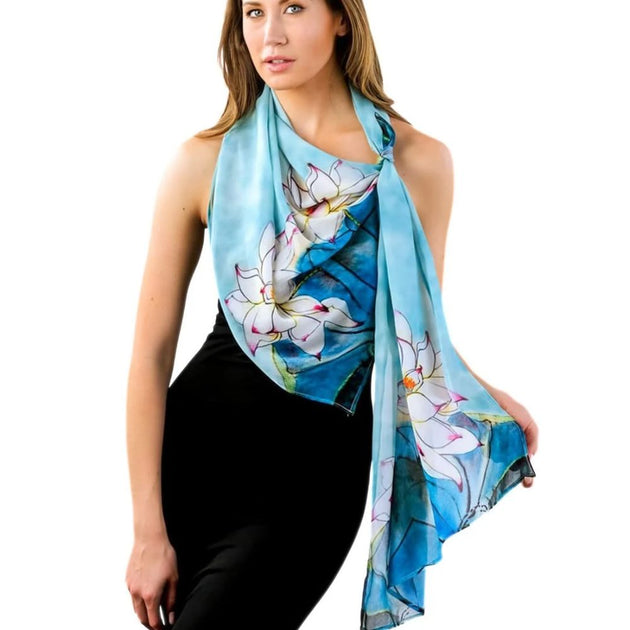 Akira Chiffon Scarf - Lotus Flowers – Zee Bee Market LLC
