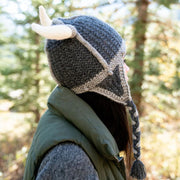 Adult Hand-knit Adventure Hat - Viking on female model