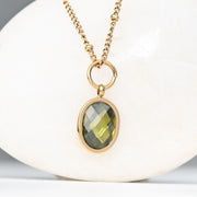 Birthstone Dark Green Crystal Pendant Necklace for August
