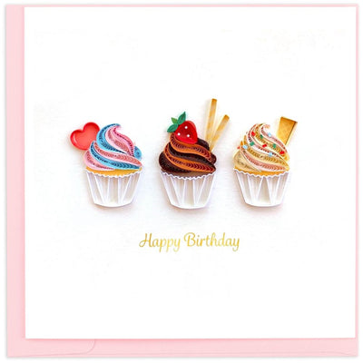 Quilled Birthday Cupcake Trio Greeting Card