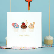 Quilled Birthday Cupcake Trio Greeting Card styled