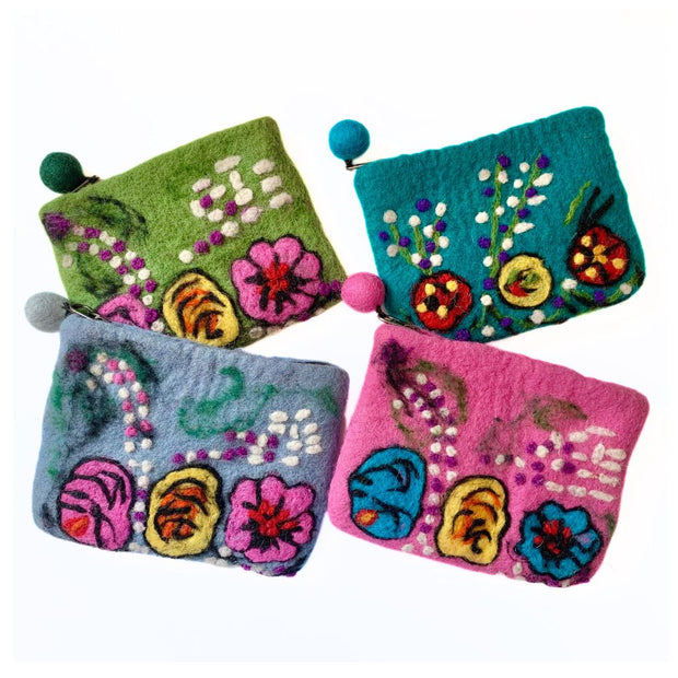 Felted Wool Coin Purse with Flowers - assorted