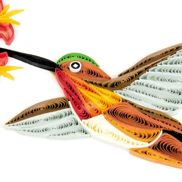 Rufous Hummingbird Quilled Greeting Card showing detail of bird