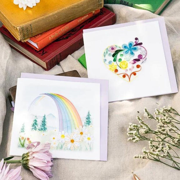 Quilled Rainbow Greeting Card with a Quilled Rainbow Heart Greeting Card