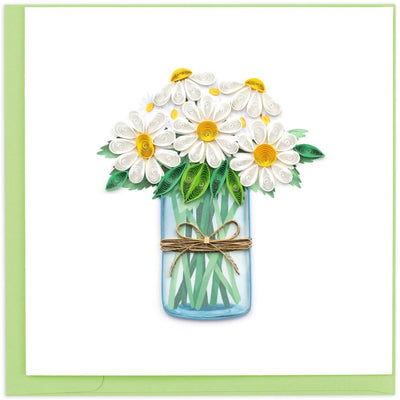 White Daisies in a Glass Jar Quilled Greeting Card