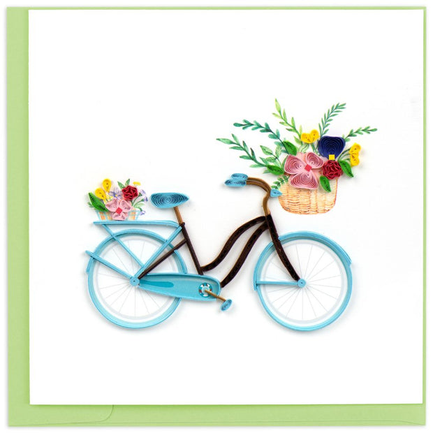 Bicycle and Flower Basket Quilled Greeting Card