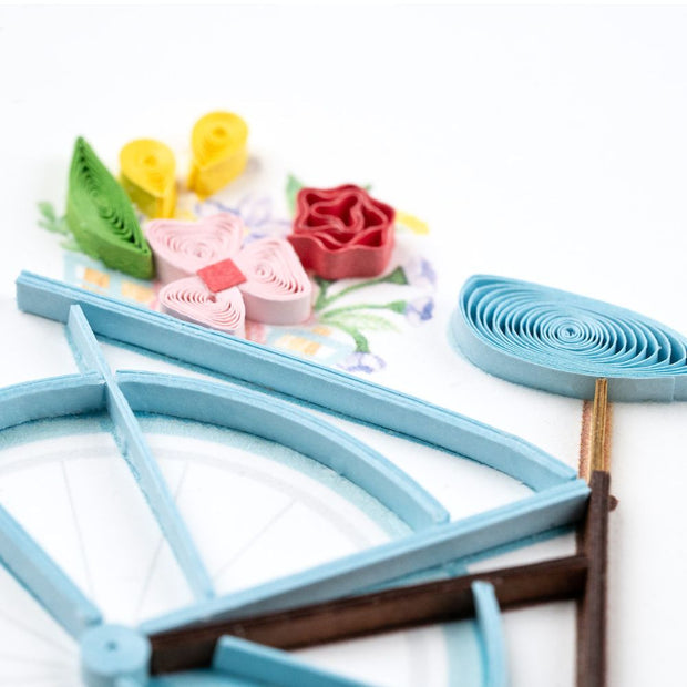Bicycle and Flower Basket Quilled Greeting Card detail