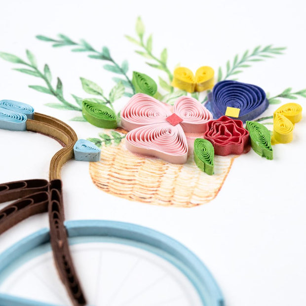Bicycle and Flower Basket Quilled Greeting Card detail