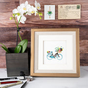 Bicycle and Flower Basket Quilled Greeting Card in a picture frame