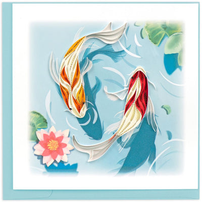 Two Koi Fish in a Pond Quilled Greeting Card