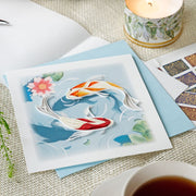 Two Koi Fish in a Pond Quilled Greeting Card styled