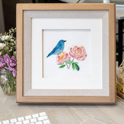 Bluebird an Peonies Quilled Greeting Card in a picture frame