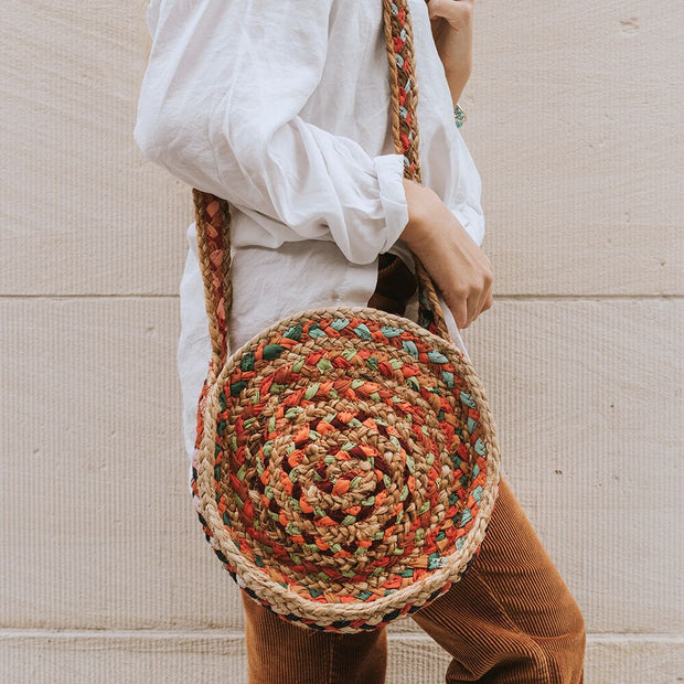 Chindi Multicolor Crossbody Round Bag on model