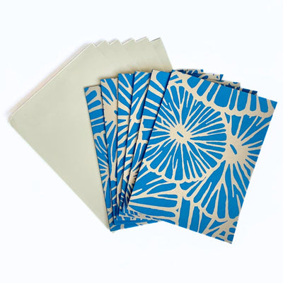 Set of Six Jute Paper Note Cards - Blue Floral