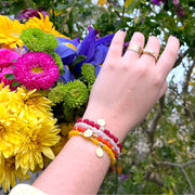 Birth flower glass beaded bracelets on model