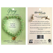 Recycled Glass Bead Botanical Bracelet - May carded showing front and back
