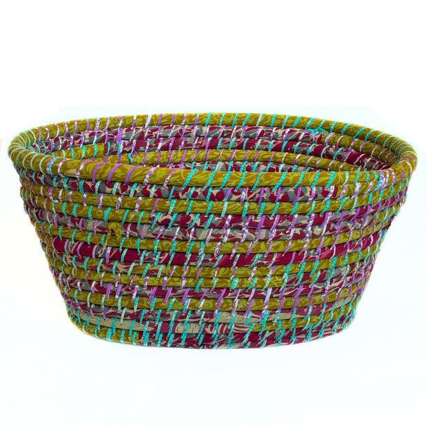 Recycled Sari and Kaisa Grass Laundry Basket Option 1