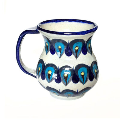 San Antonia Palopo Hand-painted Coffee Mug with blue peacock feather design
