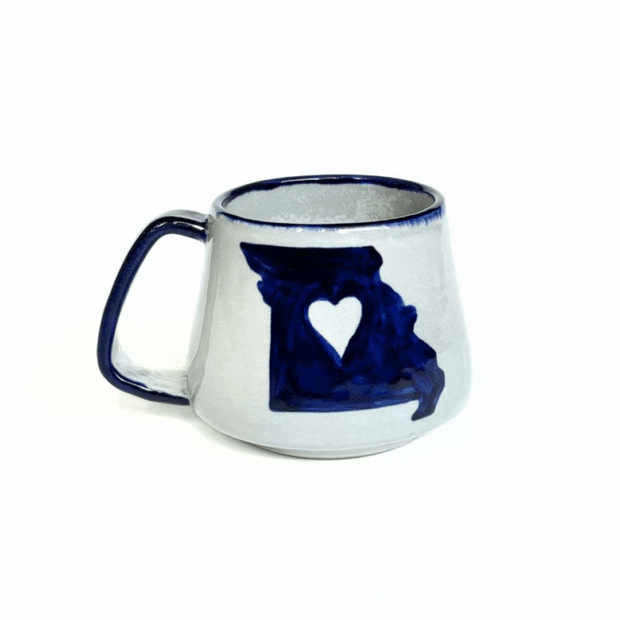 EXCLUSIVE Hand-painted Missouri Love Ceramic Mug state shape and heart GIF