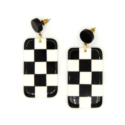 black and white resin checkerboard post earrings