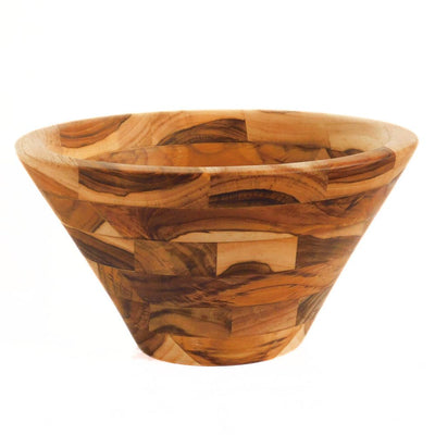 Large Conical Mosaic Teak Wood Bowl
