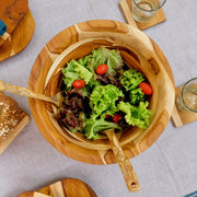Large Conical Mosaic Teak Wood Bowl with salad lifestyle