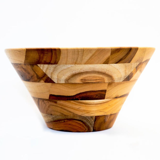 Large Conical Mosaic Teak Wood Bowl side view