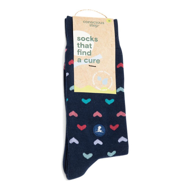 Conscious Step Socks that Find a Cure Navy Hearts tagged