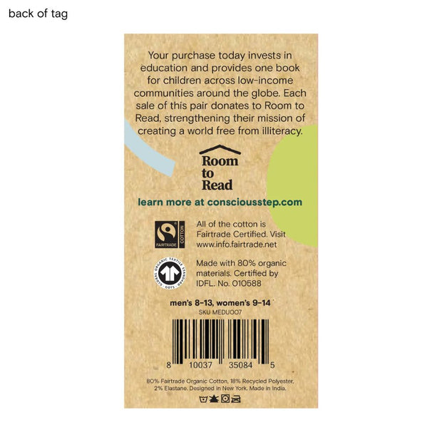 Conscious Step Socks That Give Books - gray bikes back of tag