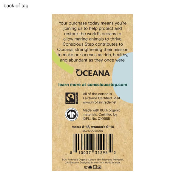 Conscious Step Socks that Protect Oceans - Rolling Waves back of tag