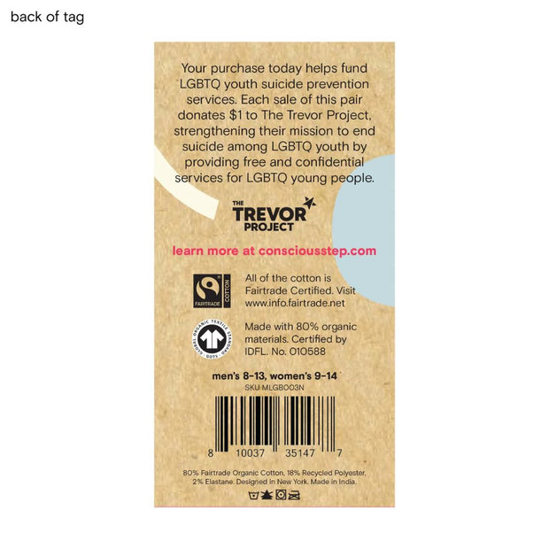 Conscious Step Socks that Save LGBTQ Lives - Black back of tag