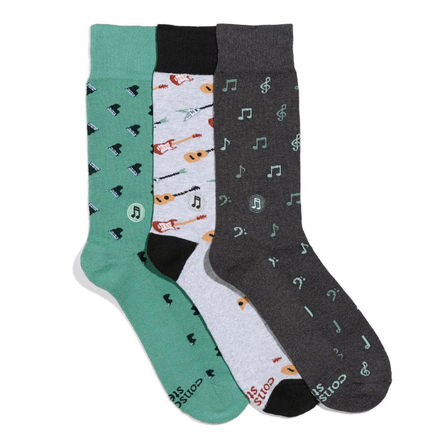 Conscious Step Gift Set of 3 socks That Support Music showing each design