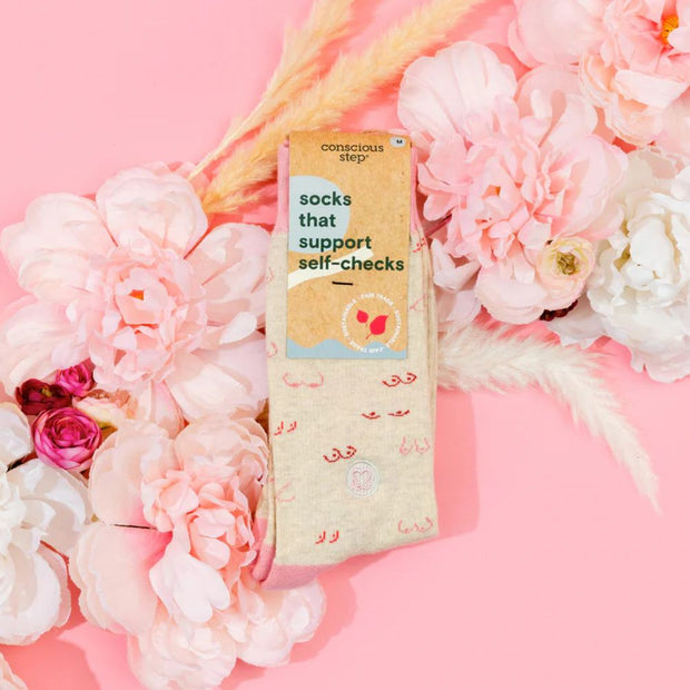 Conscious Step Socks that Support Self-Checks Pink Tatas styled with pink flowers