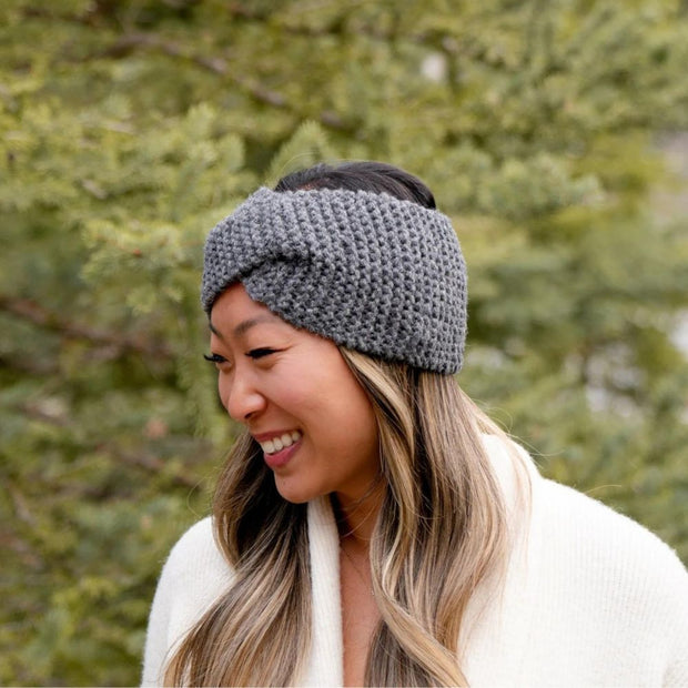 Cusco Twist Ear Warmer - Grey on female model