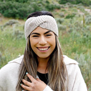 Cusco Twist Ear Warmer - Oatmeal on female model