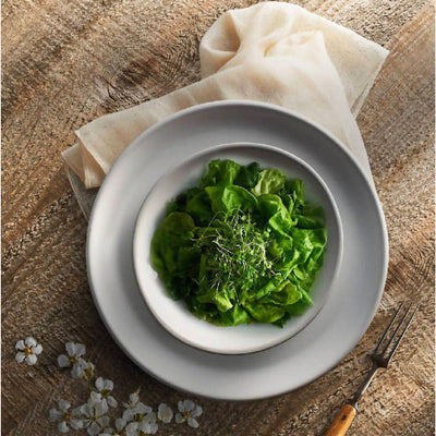 Stoneware Dessert Plate Dadasi 7.9" Matte White styled with green salad