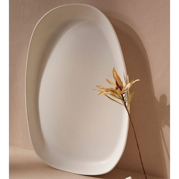 Stoneware Long Serving Platter Dadasi Matte White lifestyle 