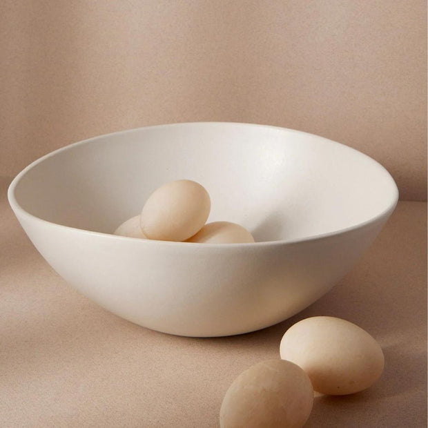 Stoneware Large Serving Bowl Dadasi 11.8" Matte White styled with eggs