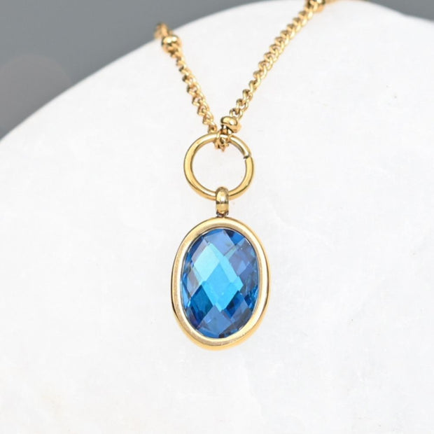 Birthstone Blue Crystal Pendant Necklace for December