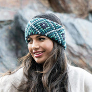 Diamond Hand-knit Ear Warmer - Aqua on female model