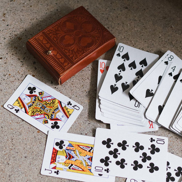 embossed leather playing cards set lifestyle