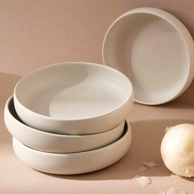 Stoneware Soup or Salad Plate Edan 7.9" Matte White in a stack of four