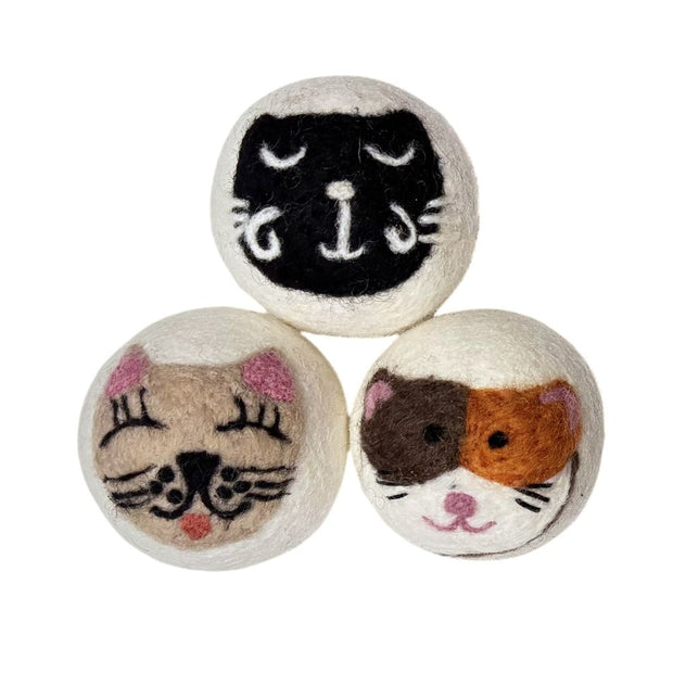 Set of 3 Eco Wool Dryer Balls with Cats Faces
